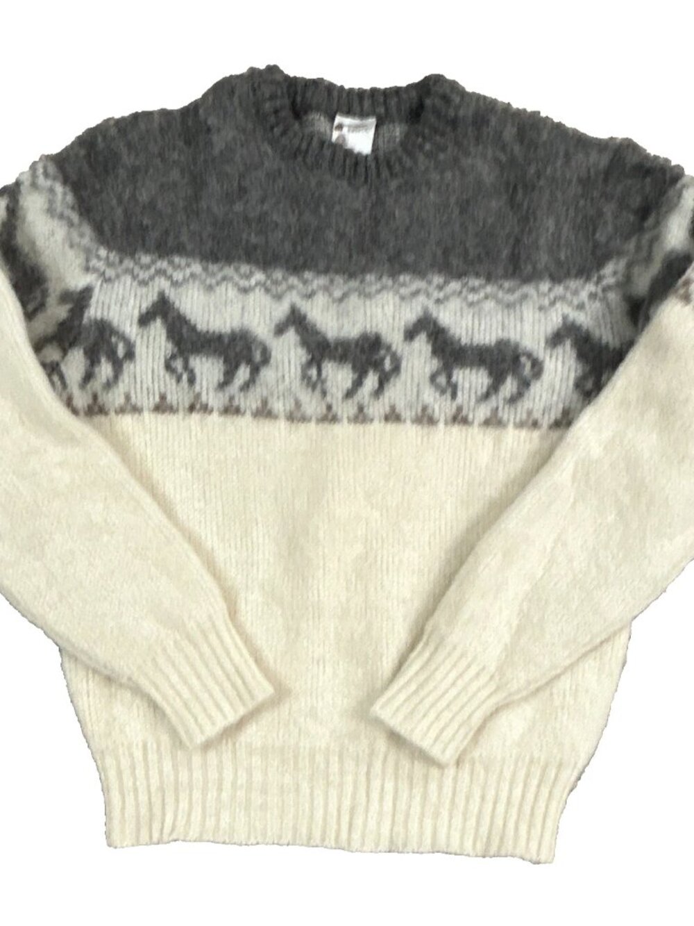 Vintage Alafoss Icewool Icelandic Horse Wool Sweater Sz? Read White Gray Fuzzy